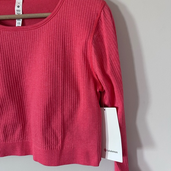 Lululemon Ebb to Street Long Sleeve Ribbed Cropped Top Pale Raspberry - Picture 4 of 7